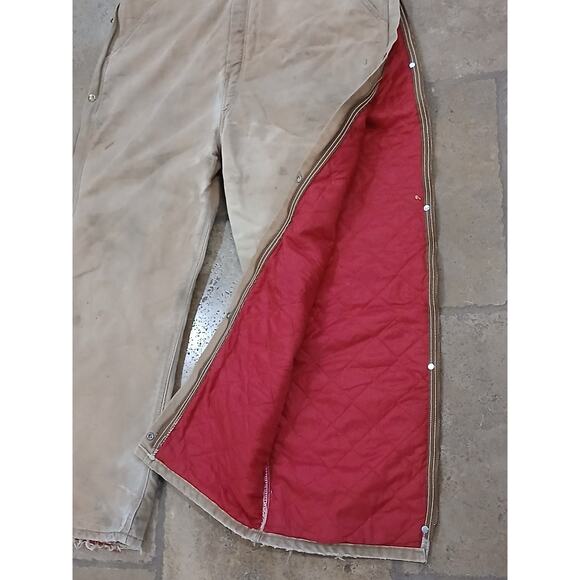 70s Carhartt Coveralls Sz M Boiler Jump Suit  Red Lining Distressed Corduroy VNT - Picture 10 of 16